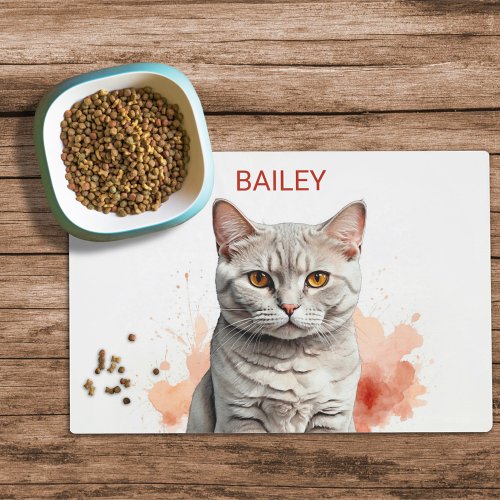 Watercolor British Shorthair Cat Food Mat