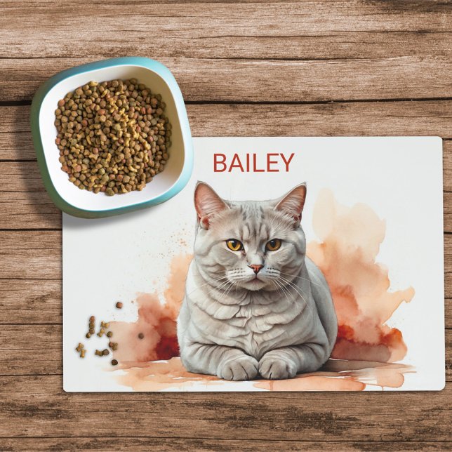 Watercolor British Shorthair Cat Food Mat (Creator Uploaded)