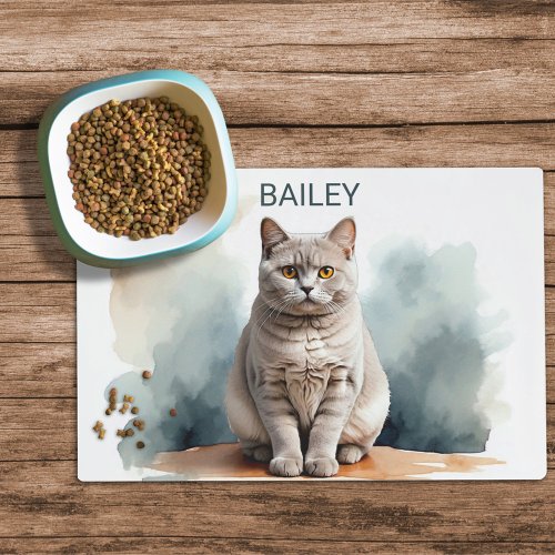 Watercolor British Shorthair Cat Food Mat