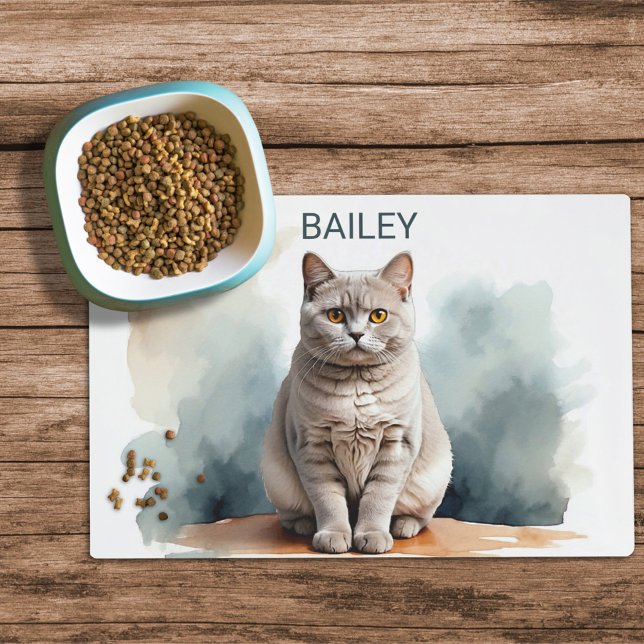 Watercolor British Shorthair Cat Food Mat (Creator Uploaded)
