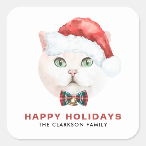 Watercolor British Shorthair Cat Happy Holidays Square Sticker