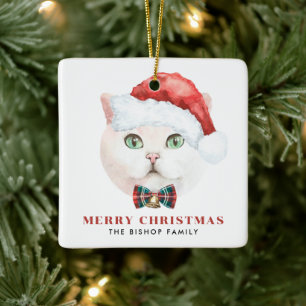 Watercolor British Shorthair Cat Merry Christmas Ceramic Ornament