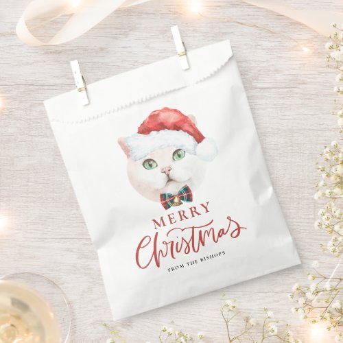Watercolor British Shorthair Cat Santa Christmas Favor Bag