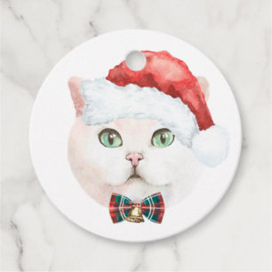 Watercolor British Shorthair Cat Santa Christmas Favor Tags