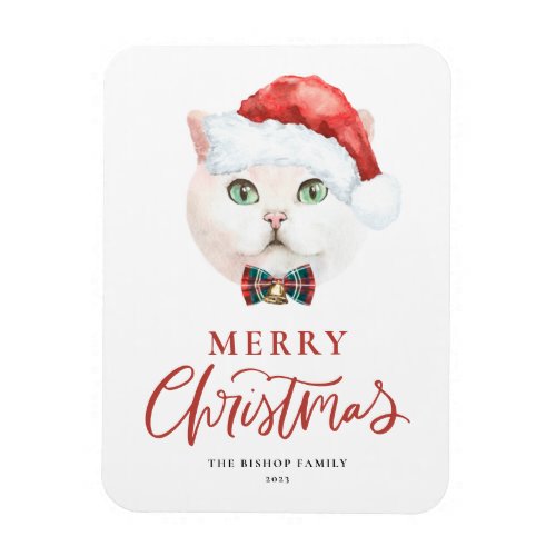 Watercolor British Shorthair Cat Santa Christmas Magnet