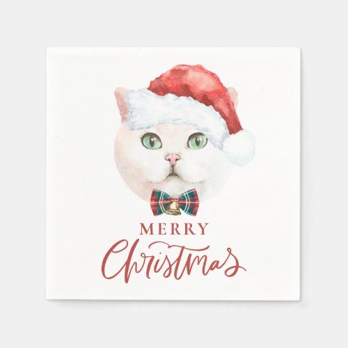 Watercolor British Shorthair Cat Santa Christmas Napkins