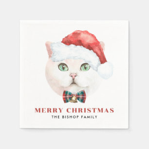 Watercolor British Shorthair Cat Santa Christmas Napkins