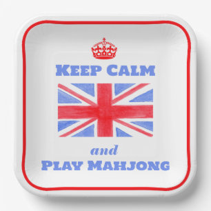 Watercolor British Union Jack Keep Calm Mahjong Paper Plates