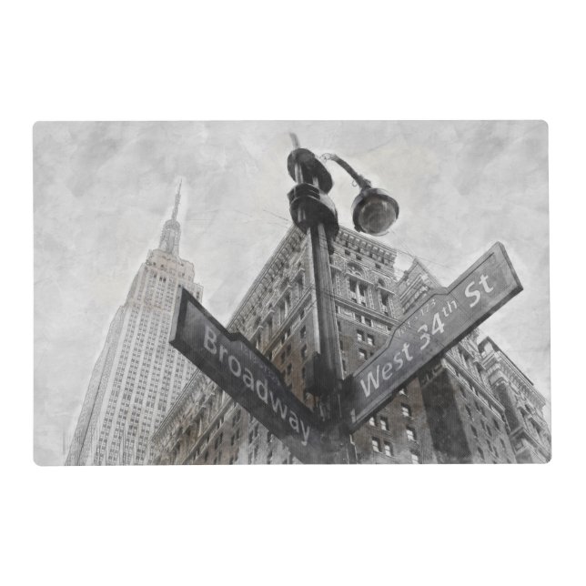 Watercolor Broadway & Wall Street Sign – New York  Placemat (Front)