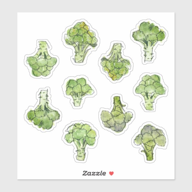 Watercolor Broccoli Sticker (Sheet)