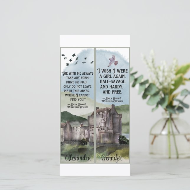 Watercolor Bronte Wuthering Heights Book Bookmarks Card (Standing Front)