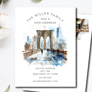 Watercolor Brooklyn Bridge Moving Announcement  Postcard