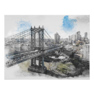Watercolor Brooklyn Bridge Photo Print – Elegant