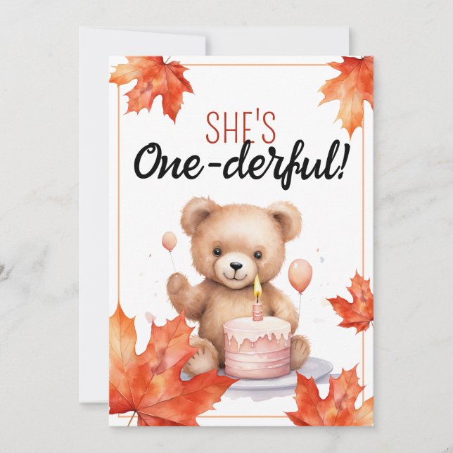 Watercolor Brown and White Teddy Bear 1st Birthday Invitation (Front)