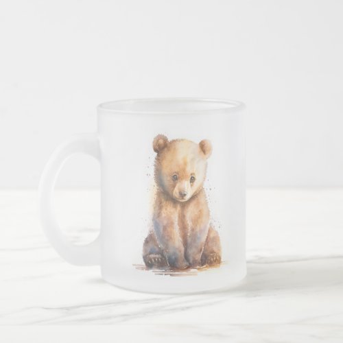 Watercolor Brown Baby Bear Sitting Cute Bear Cub Frosted Glass Coffee Mug