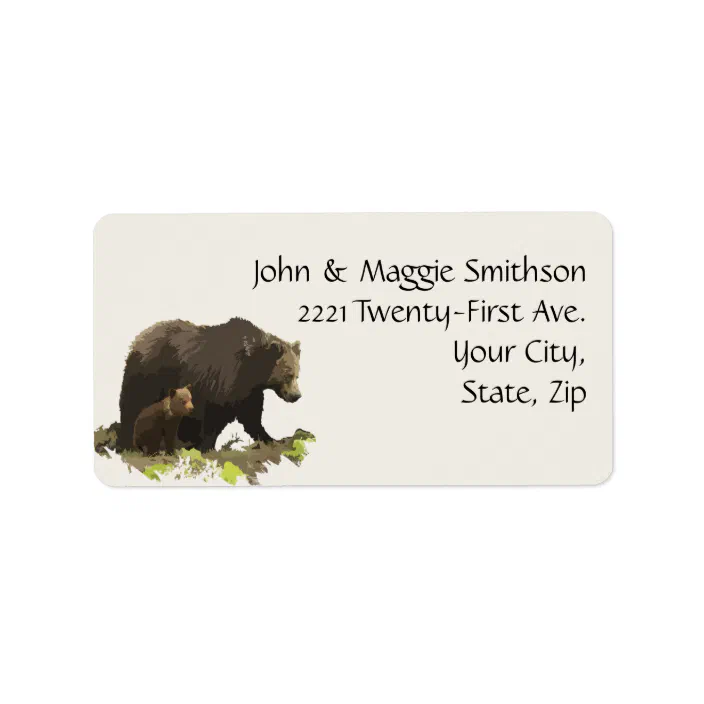 Grizzly Bear Return Address Labels Watercolor Art Customized Woodland Forest Shipping Stickers Personalized Mailing Gift Idea