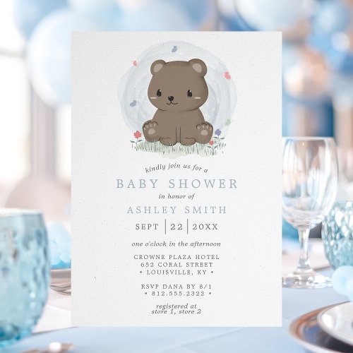 Baby Shower Invitations 11 Watercolor Brown Bear Cute Simple Boys Baby Shower Invitation