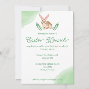 Watercolor Brown Bunny Green Easter Brunch Invitation