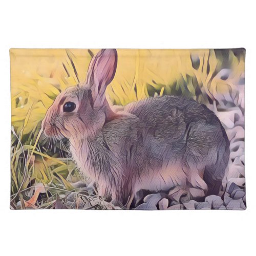 Watercolor Brown Bunny Rabbit Vintage Art Cloth Placemat