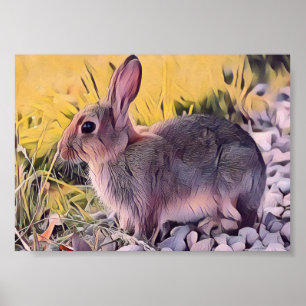 Watercolor Brown Bunny Rabbit Vintage Art Poster