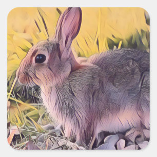 Watercolor Brown Bunny Rabbit Vintage Art Square Sticker