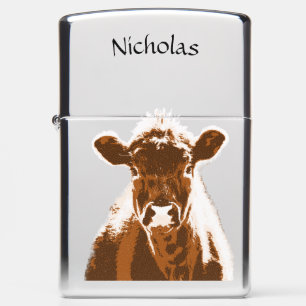 Watercolor Brown Cow Farm Animal Zippo Lighter