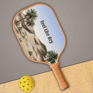 Watercolor Brown Desert Landscape and Text Pickleball Paddle