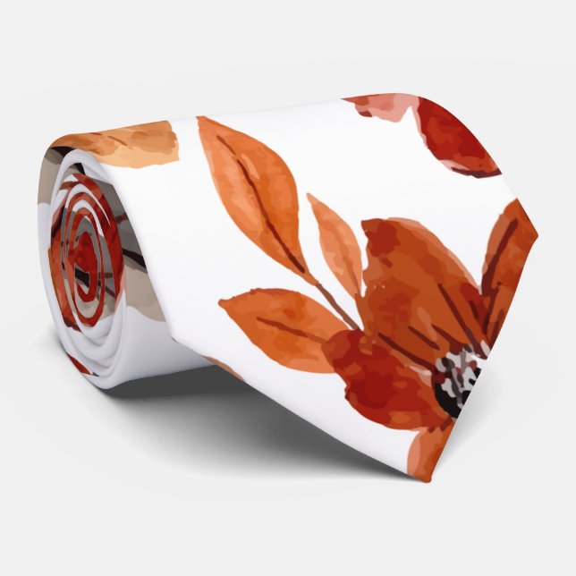 Watercolor brown  floral pattern neck tie (Rolled)