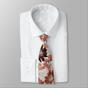 Watercolor brown gray floral pattern. neck tie