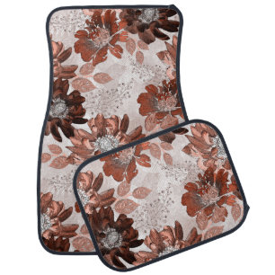 Watercolor brown grey floral pattern. car floor mat