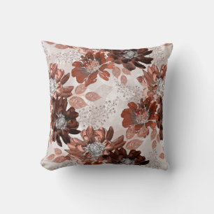 Watercolor brown grey floral pattern. throw pillow