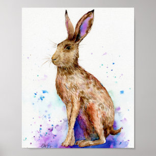 Watercolor Brown Hare Portrait print