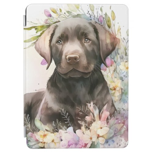 Watercolor Brown Labrador Retriever and Flowers iPad Air Cover