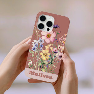 Watercolor Brown Neutral Spring Wildflower Meadow iPhone 15 Pro Max Case