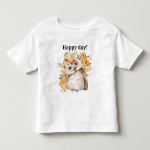 Watercolor Brown Owl with Green Leaves Background Toddler T-shirt