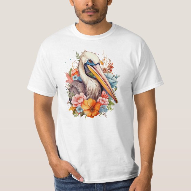 Watercolor Brown Pelican Bird T-Shirt (Front)