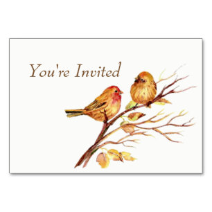 Watercolor Brown Red Gold Birds Wedding Invite Table Number