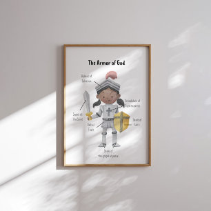 Watercolor brown skin girl the armor of God print