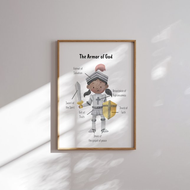 Watercolor brown skin girl the armor of God print (Creator Uploaded)