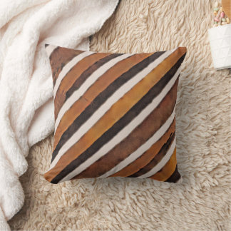 Watercolor Brown Wood Texture Stripes Throw Pillow