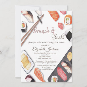 Watercolor Brunch & Sushi Bridal Shower Invitation