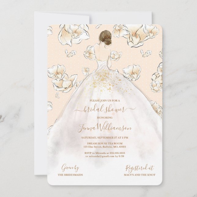 Watercolor Brunette Bride Bridal Shower Invitation (Front)