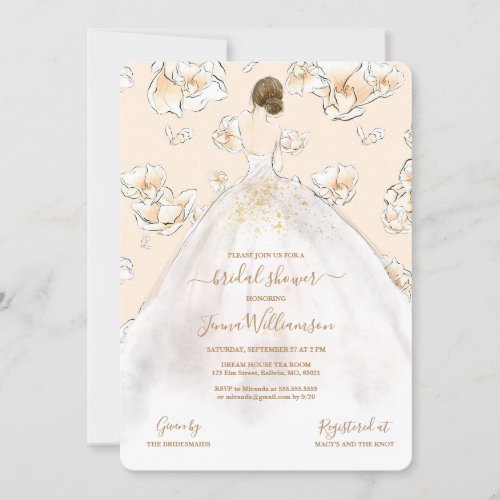 Watercolor Brunette Bride Bridal Shower Invitation