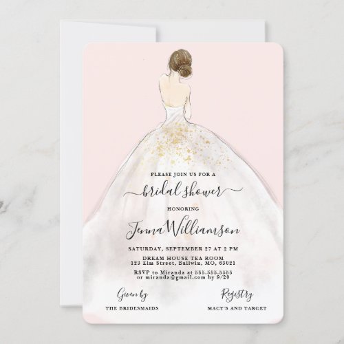 Watercolor Brunette Bride Bridal Shower Invitation