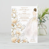 Watercolor Brunette Bride Magnolia Bridal Shower Invitation (Standing Front)