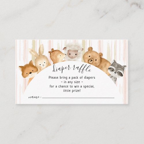 Watercolor Brush Forest Baby Animals Diaper Raffle Enclosure Card
