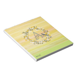 Watercolor Brush Lines, Spring Wreath Monogram Notepad