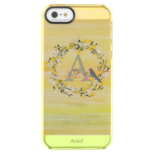 Watercolor Brush Lines, Spring Wreath Monogram Clear iPhone SE/5/5s Case