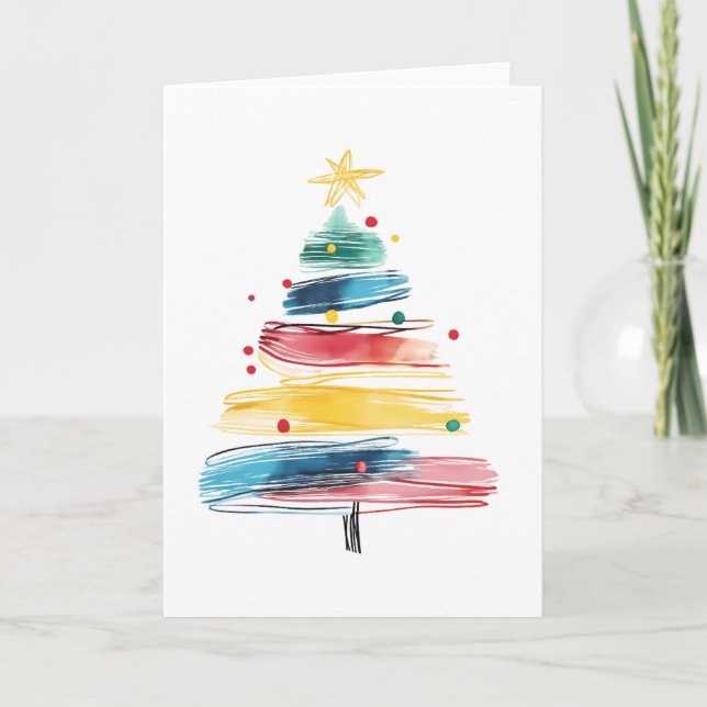 Watercolor Brush Stroke Christmas Tree Abstract Card (Front)