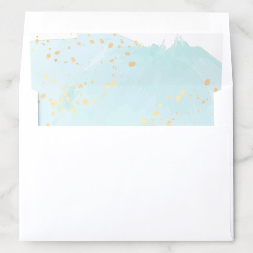 Watercolor Brush Stroke Gold Splatter Blue Envelope Liner